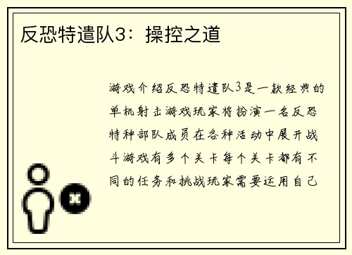 反恐特遣队3：操控之道